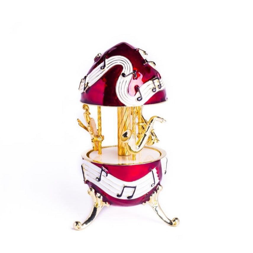 Red Musical Carousel with Music Instruments Violin Saxophone Trumpet Carousel music box Keren Kopal