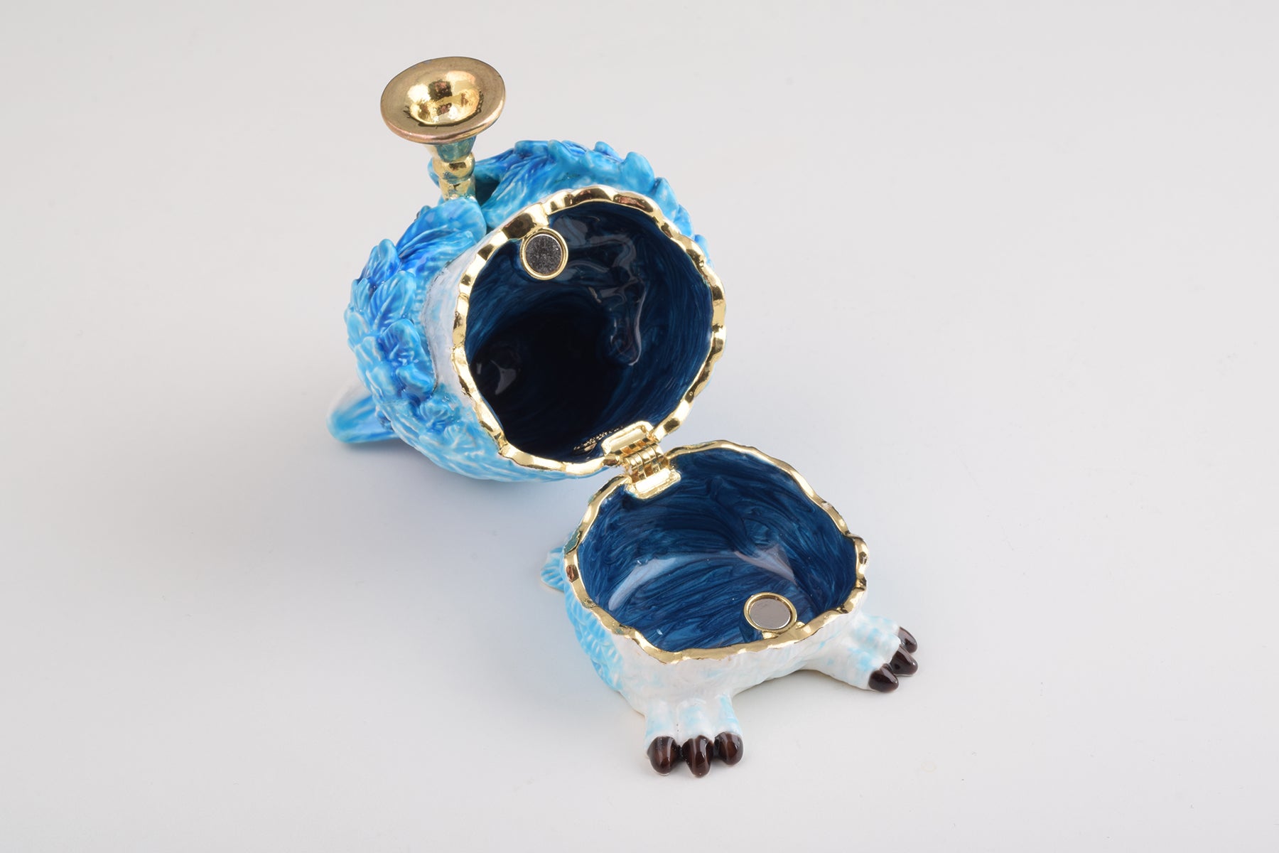 Blue Owl Playing Trumpet Trinket Box