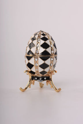 Black and White Faberge Egg with Gold Necklace Inside