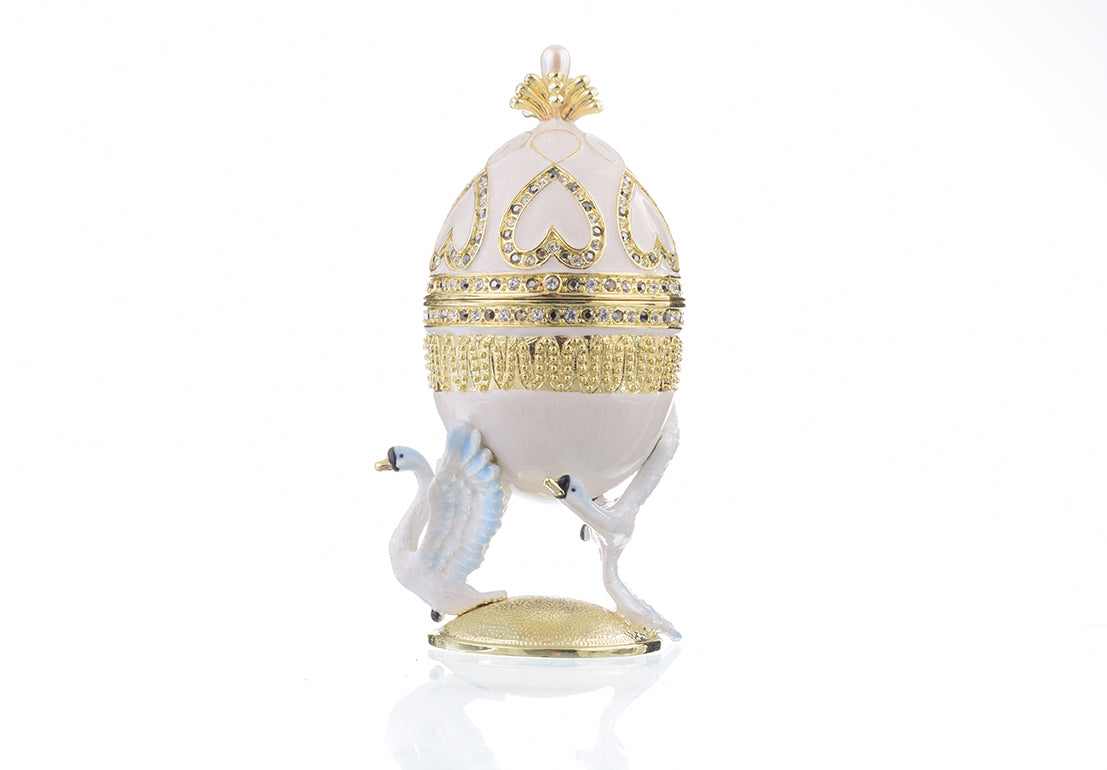 White Faberge Egg with Swans