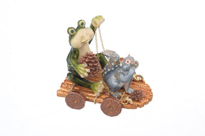 Frog and Squirrel on Wooden Car