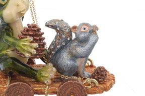 Frog and Squirrel on Wooden Car