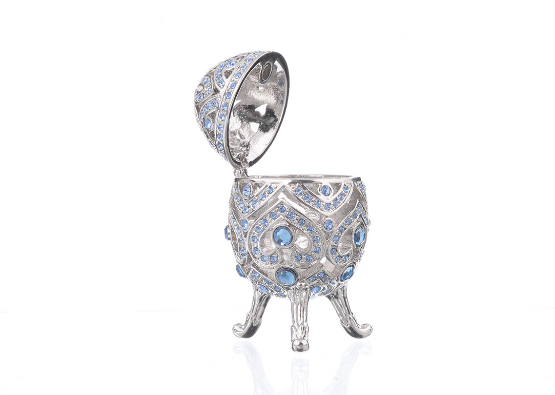 Silver Faberge Egg with Blue Crystals