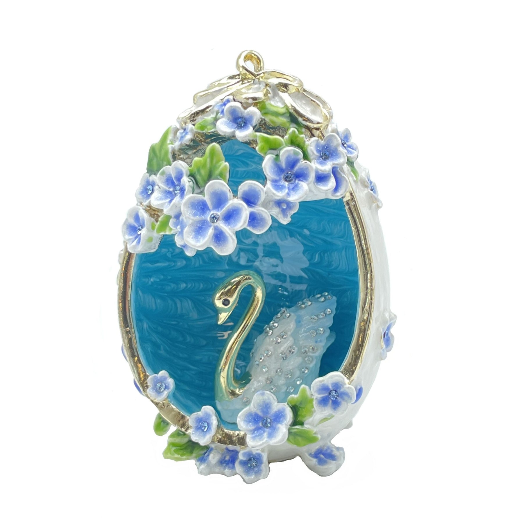 turquoise egg with a swan