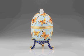 Blue Faberge Egg with Yellow Flowers