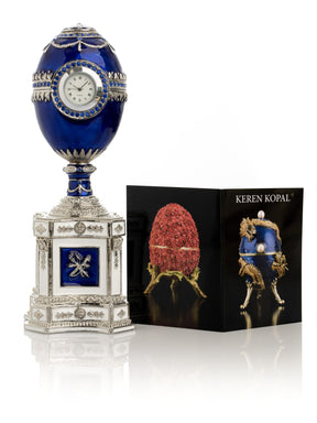 Blue Faberge Egg with a Pearl and a Clock