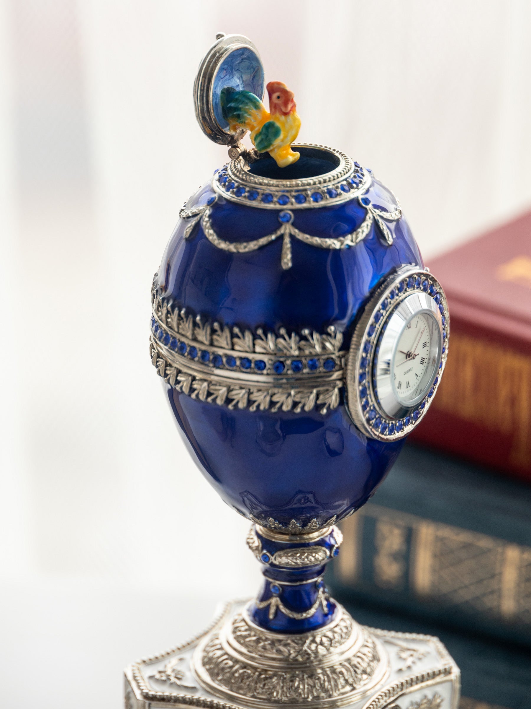 Blue Faberge Egg with a Pearl and a Clock