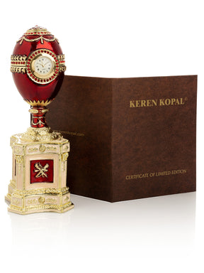 Red Faberge Egg with a Pearl and a Clock