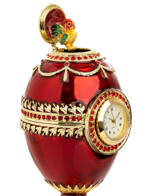 Red Faberge Egg with a Pearl and a Clock