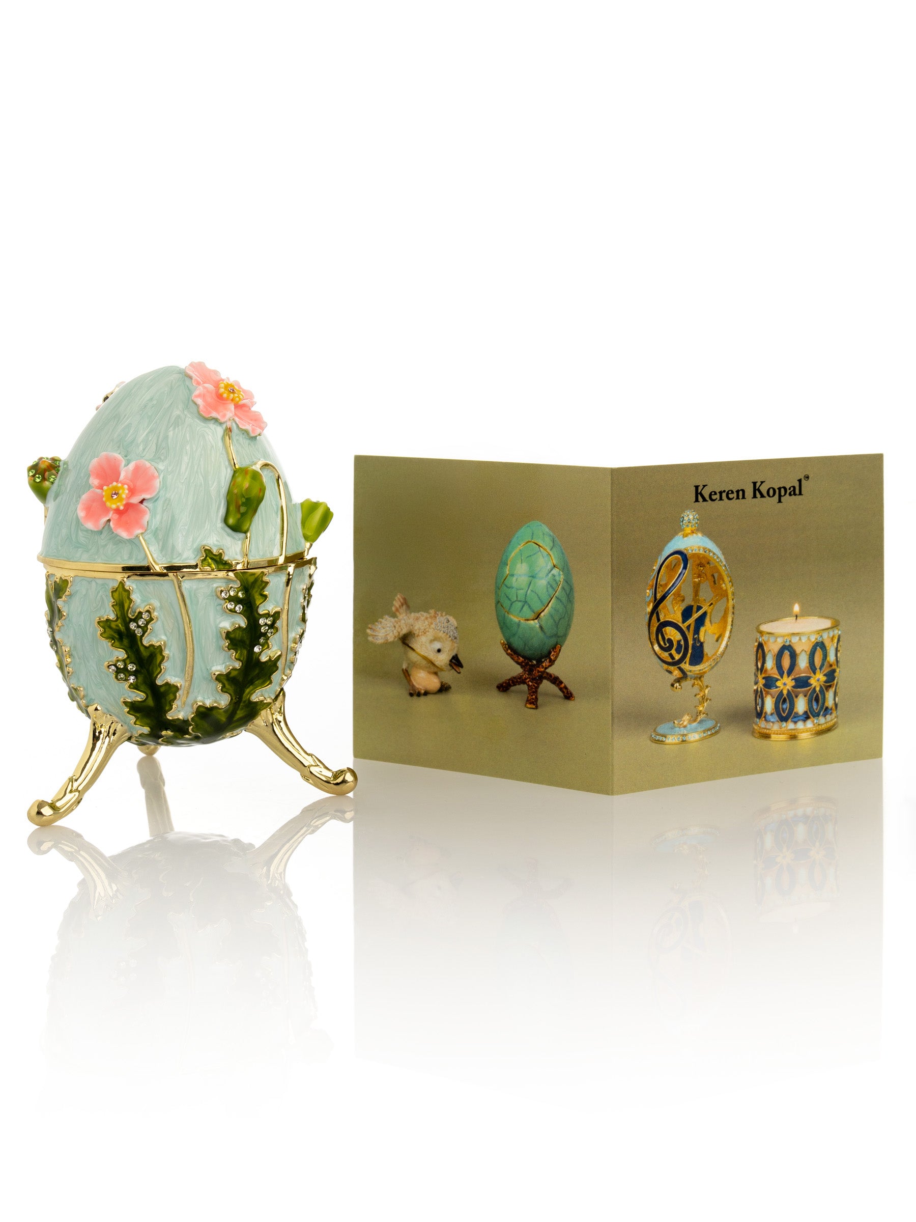 Turquoise Faberge Egg with Flowers