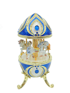 Blue Musical Carousel with Royal Horses Easter Egg Keren Kopal