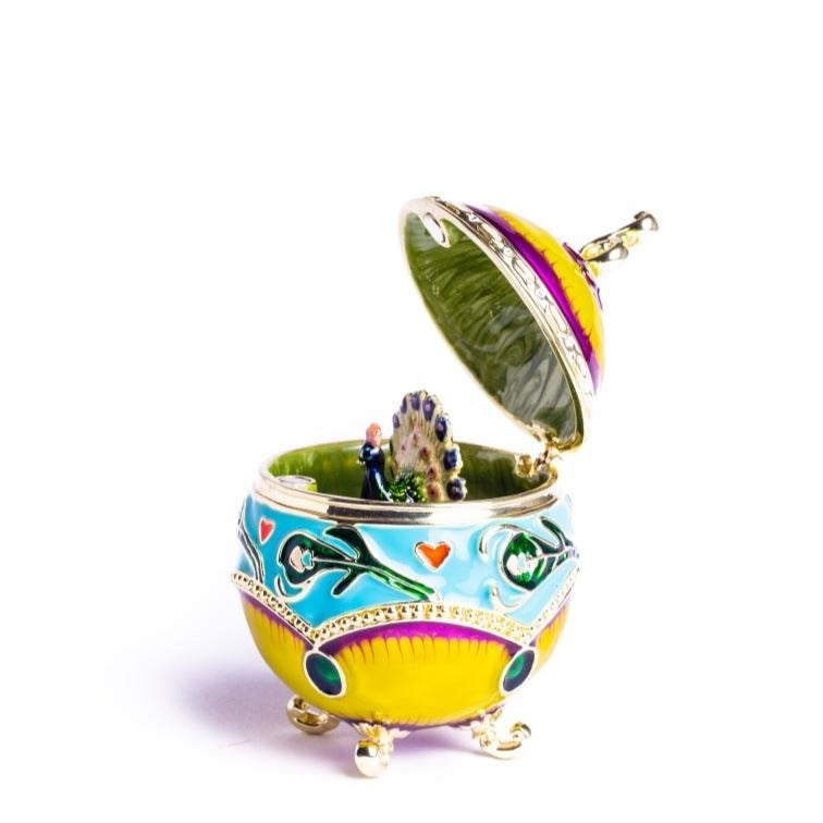 Keren Kopal Colorful Decorated Faberge Egg with Peacock Surprise