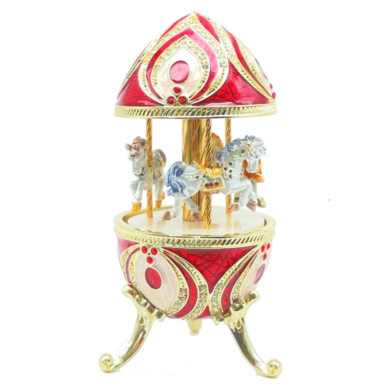 Red Musical Carousel with Royal Horses Easter Egg Keren Kopal