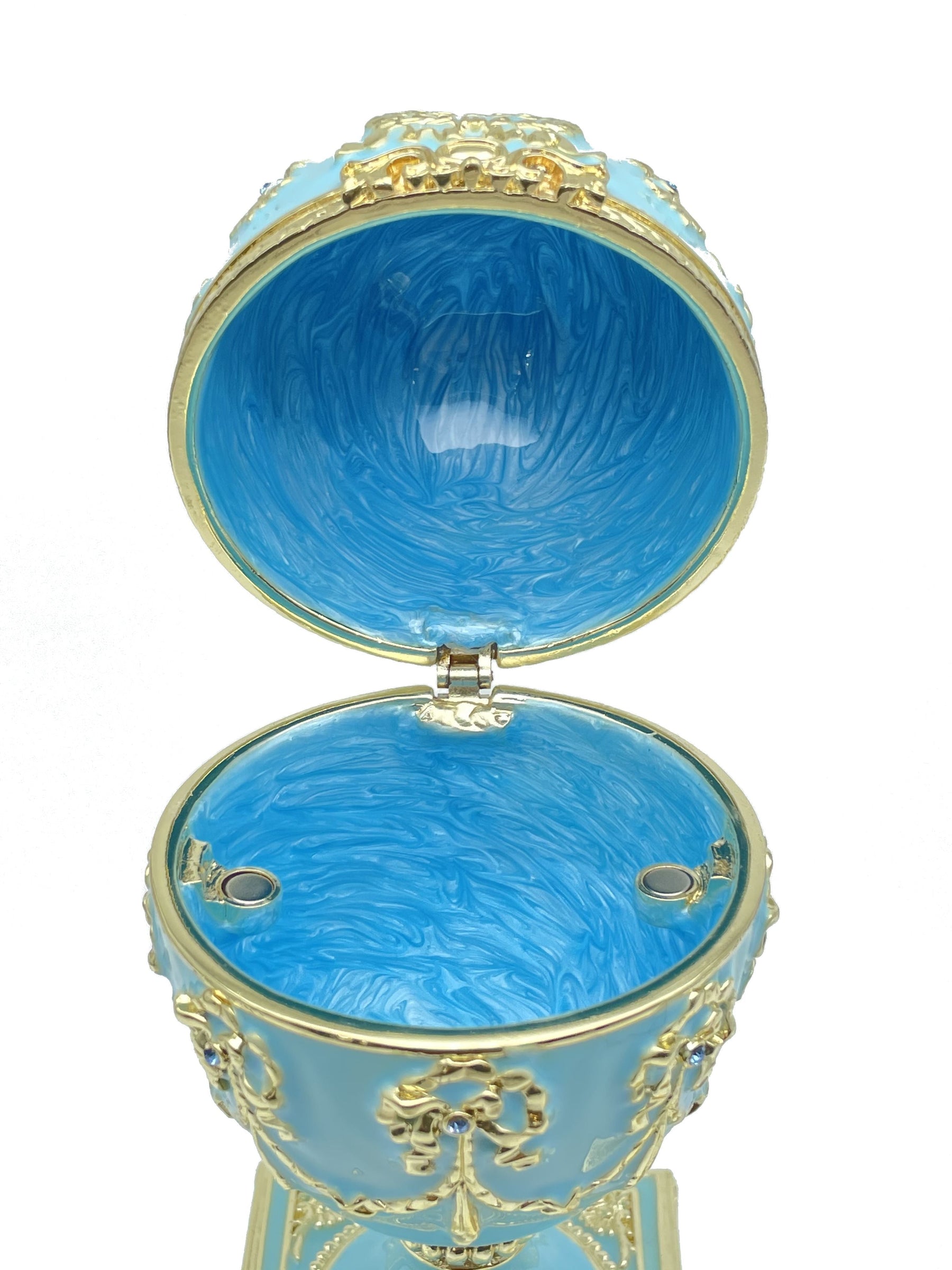 Turquoise Faberge Egg with Swan Inside Easter Egg Keren Kopal