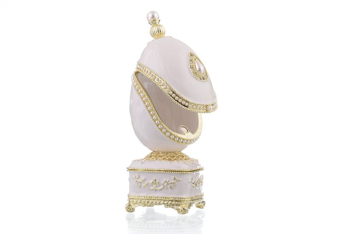 White Faberge Egg with Pearl Easter Egg Keren Kopal