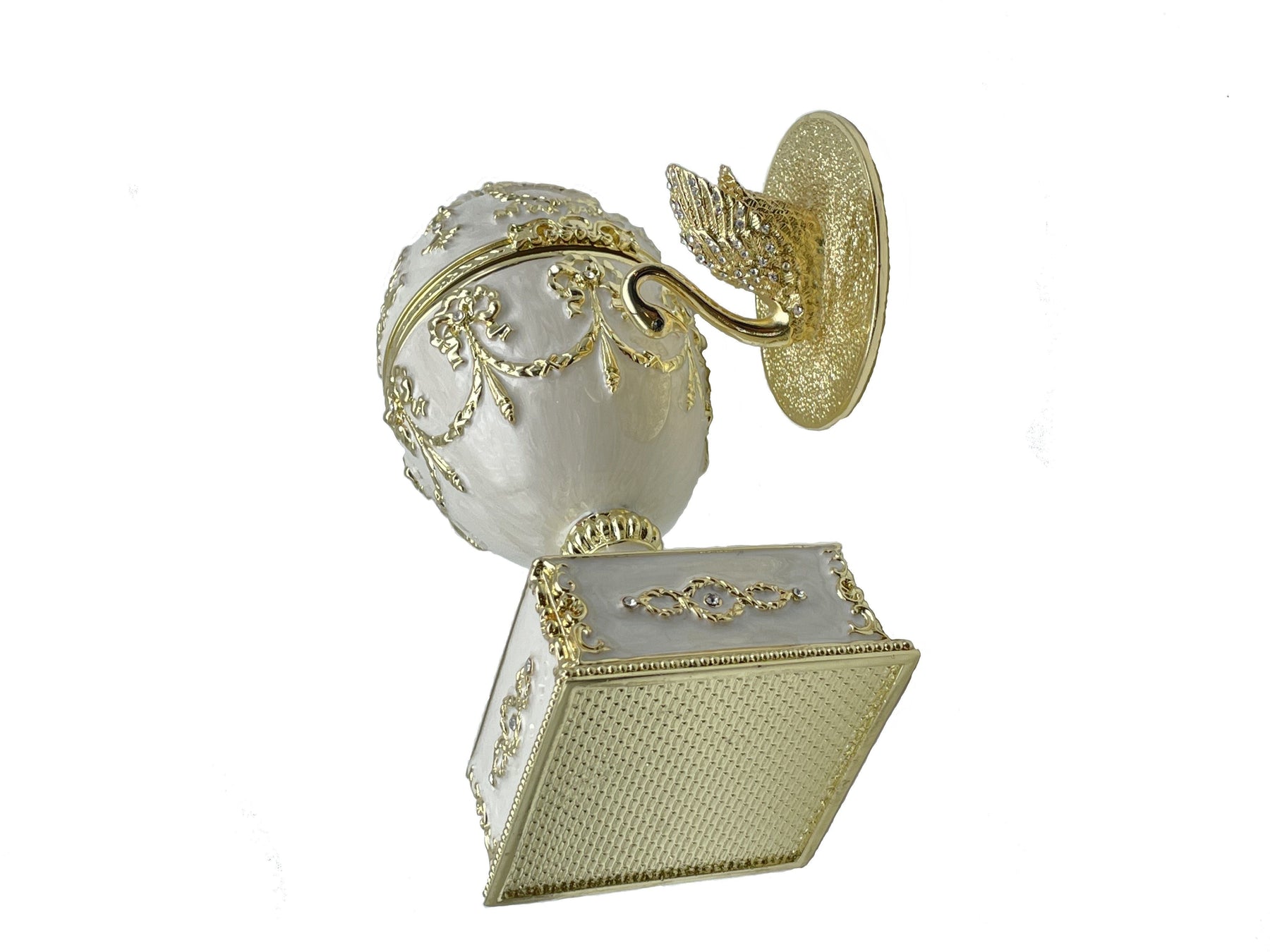 White Faberge Egg with Swan Inside Easter Egg Keren Kopal