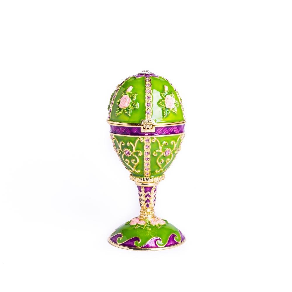 Green Faberge Egg Music Playing Decorated with Flowers Faberge Egg Keren Kopal