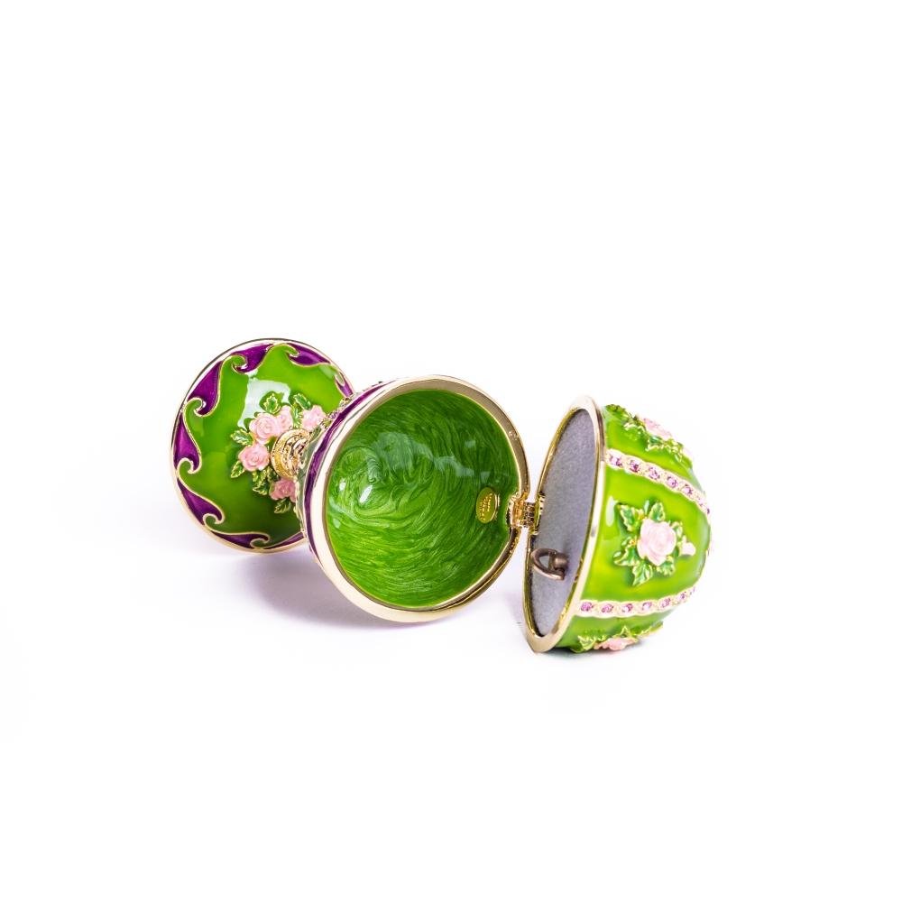 Green Faberge Egg Music Playing Decorated with Flowers Faberge Egg Keren Kopal