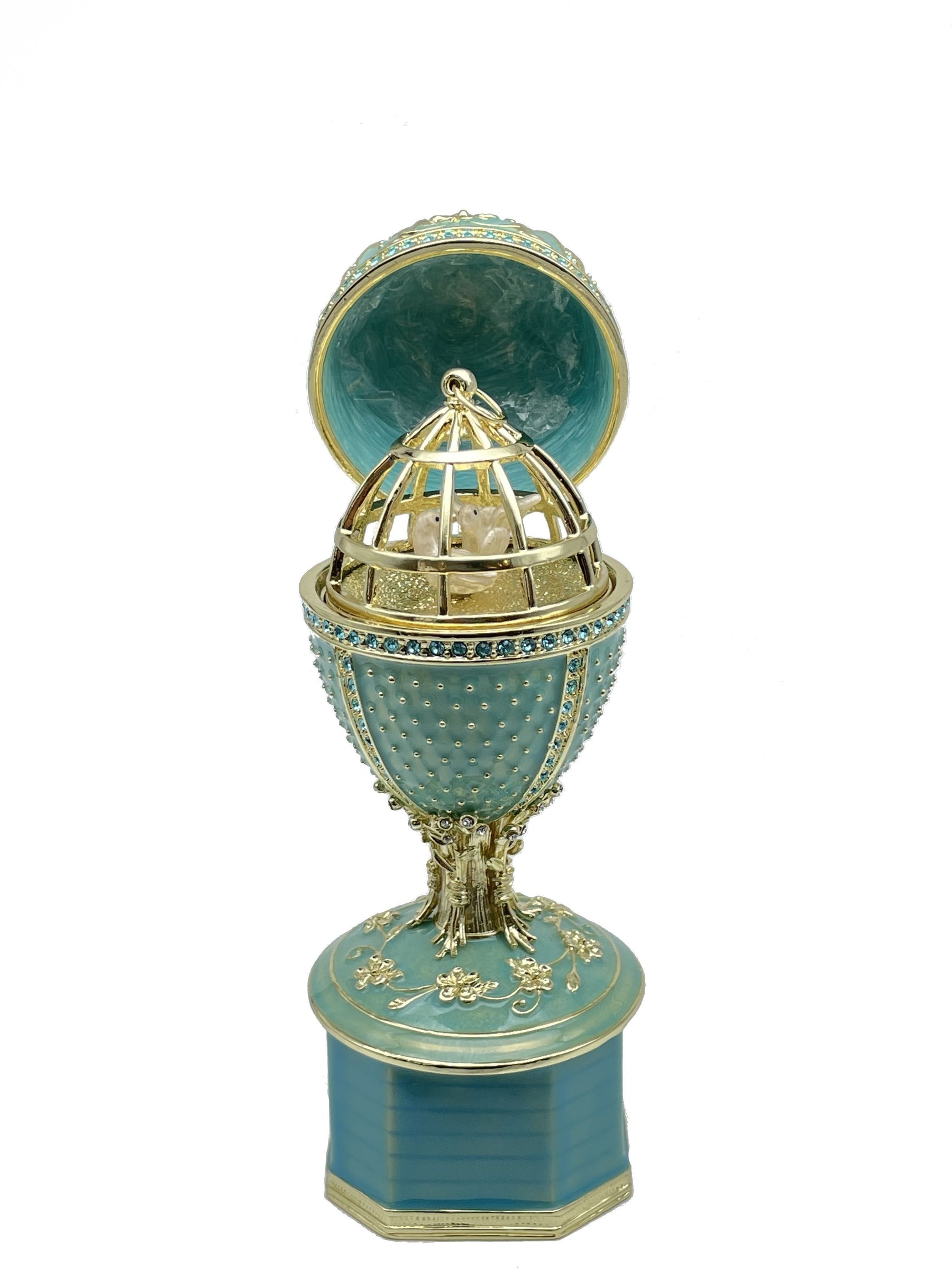 Green turquoise Faberge Egg with doves trinket box Faberge Egg Keren Kopal