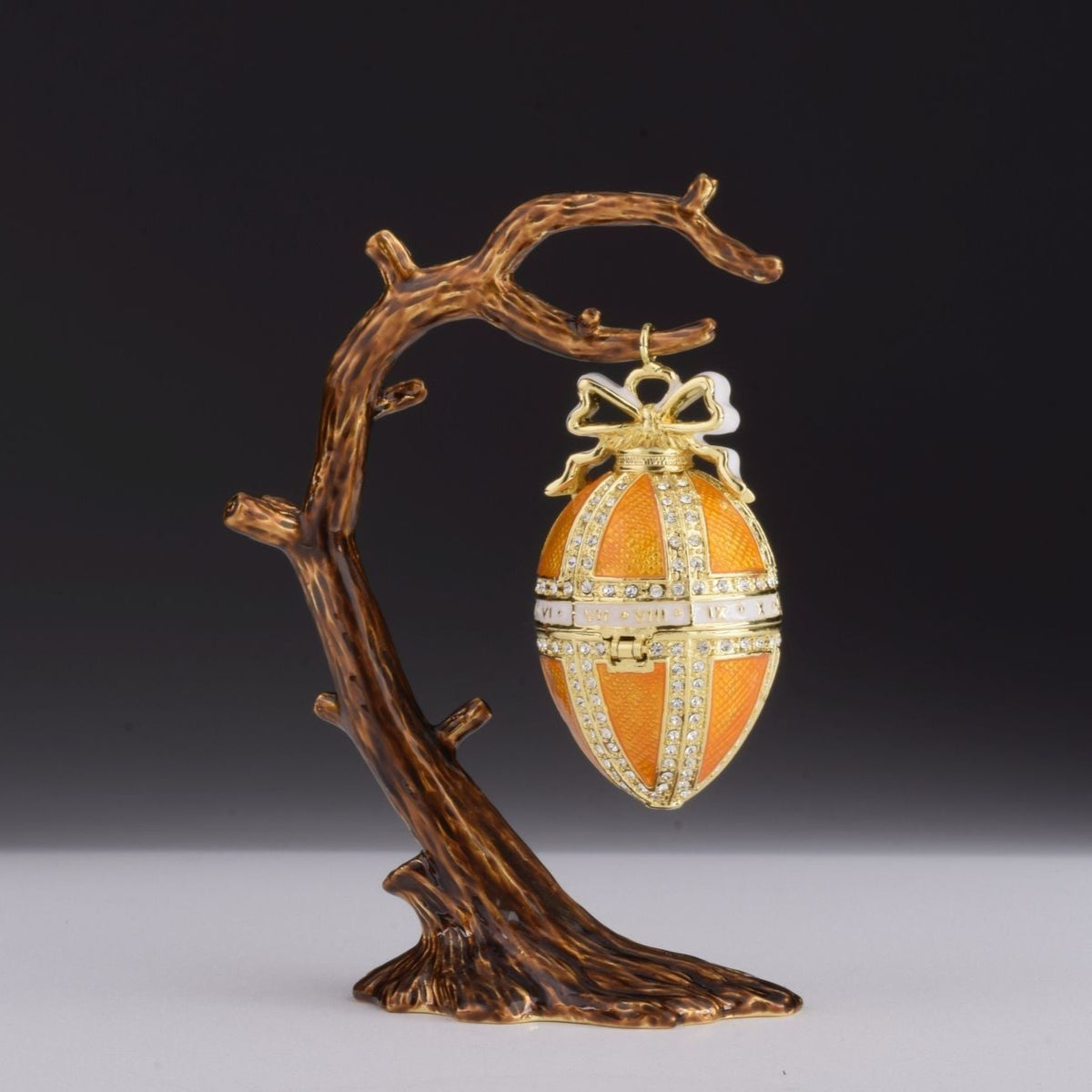 Orange Russian Egg Hanging of a Tree Branch Faberge Egg Keren Kopal