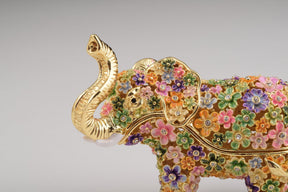 Keren Kopal Gold Elephant with Colorful Flowers Trinket Box