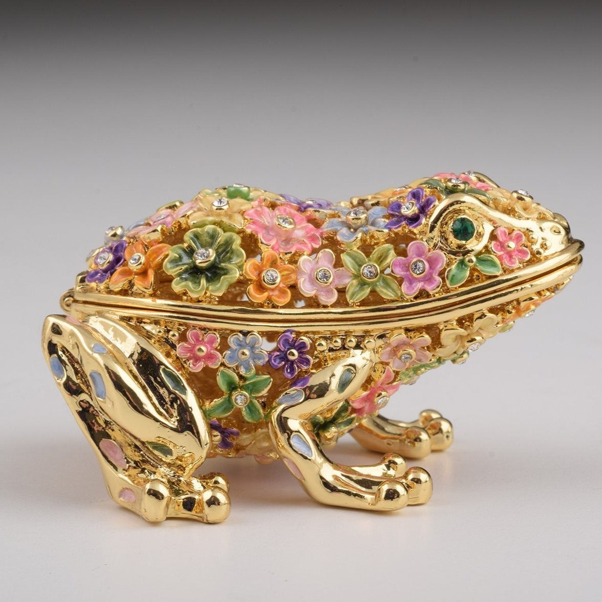 Keren Kopal Gold Frog with Colorful Flowers Trinket Box