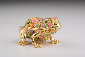 Keren Kopal Gold Frog with Colorful Flowers Trinket Box