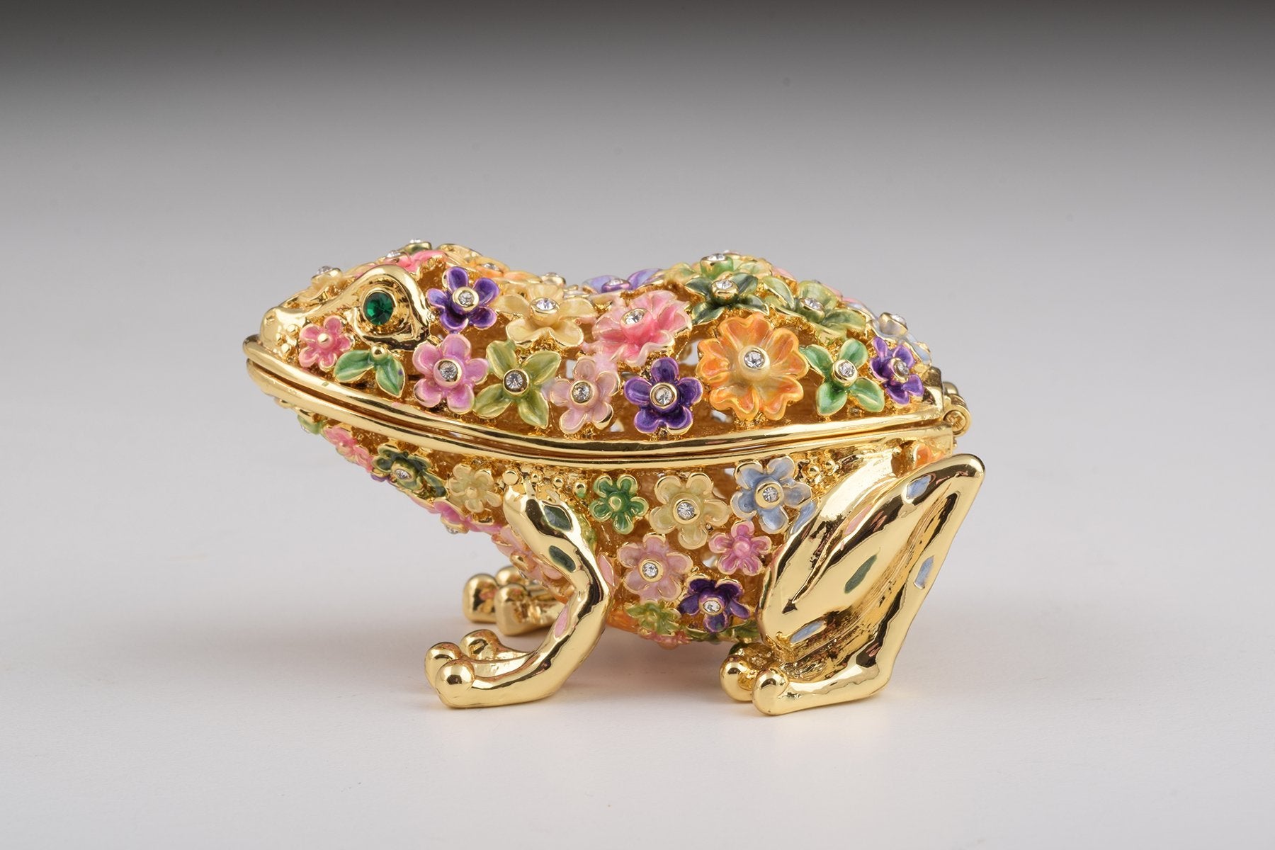 Keren Kopal Gold Frog with Colorful Flowers Trinket Box