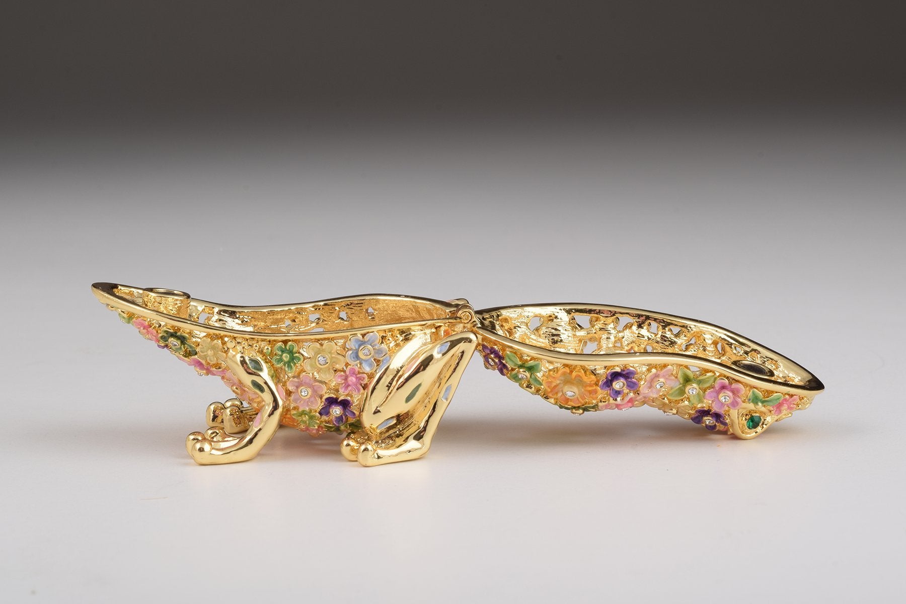 Keren Kopal Gold Frog with Colorful Flowers Trinket Box