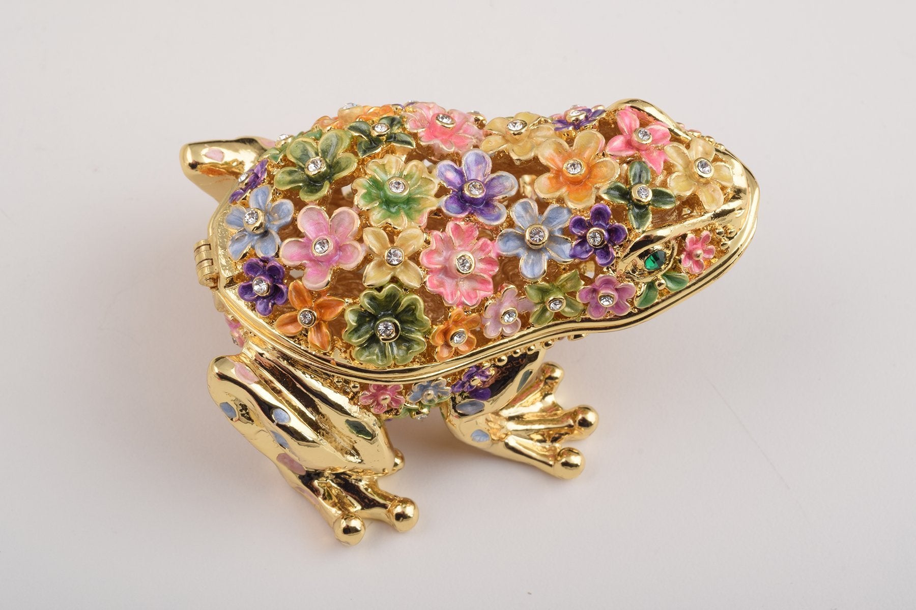 Keren Kopal Gold Frog with Colorful Flowers Trinket Box