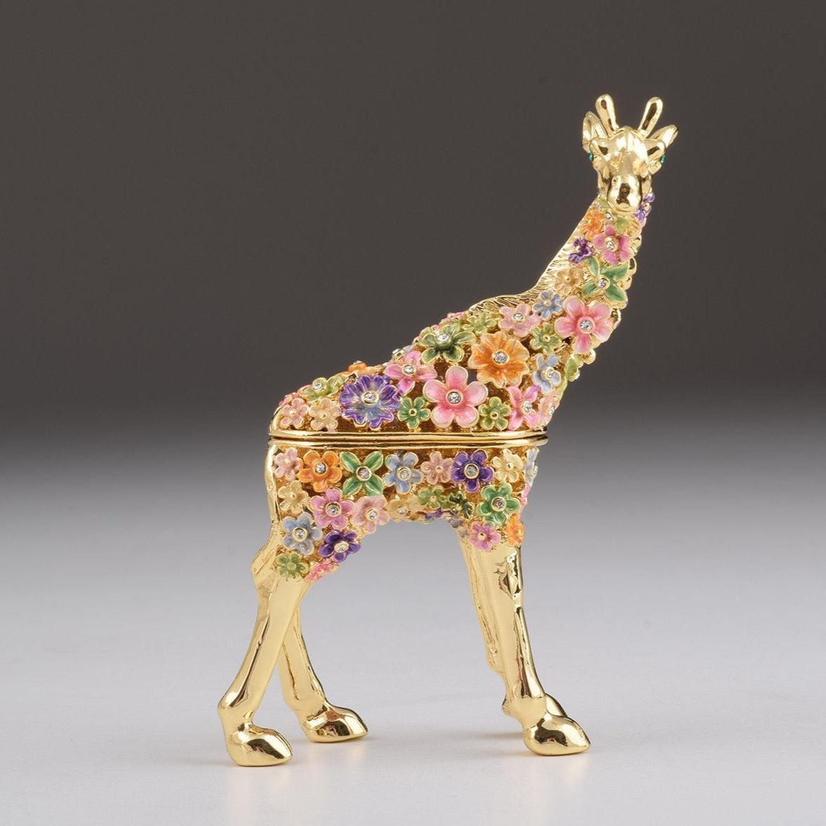 Keren Kopal Gold Giraffe with Colorful Flowers Trinket Box