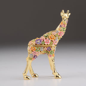 Keren Kopal Gold Giraffe with Colorful Flowers Trinket Box