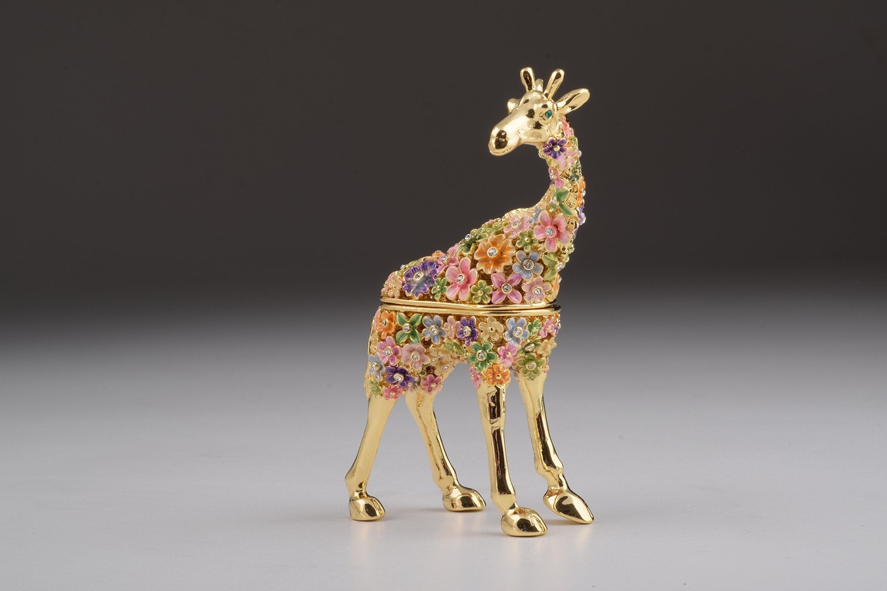 Keren Kopal Gold Giraffe with Colorful Flowers Trinket Box