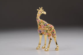 Keren Kopal Gold Giraffe with Colorful Flowers Trinket Box