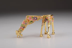 Keren Kopal Gold Giraffe with Colorful Flowers Trinket Box