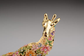 Keren Kopal Gold Giraffe with Colorful Flowers Trinket Box