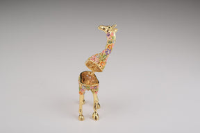 Keren Kopal Gold Giraffe with Colorful Flowers Trinket Box