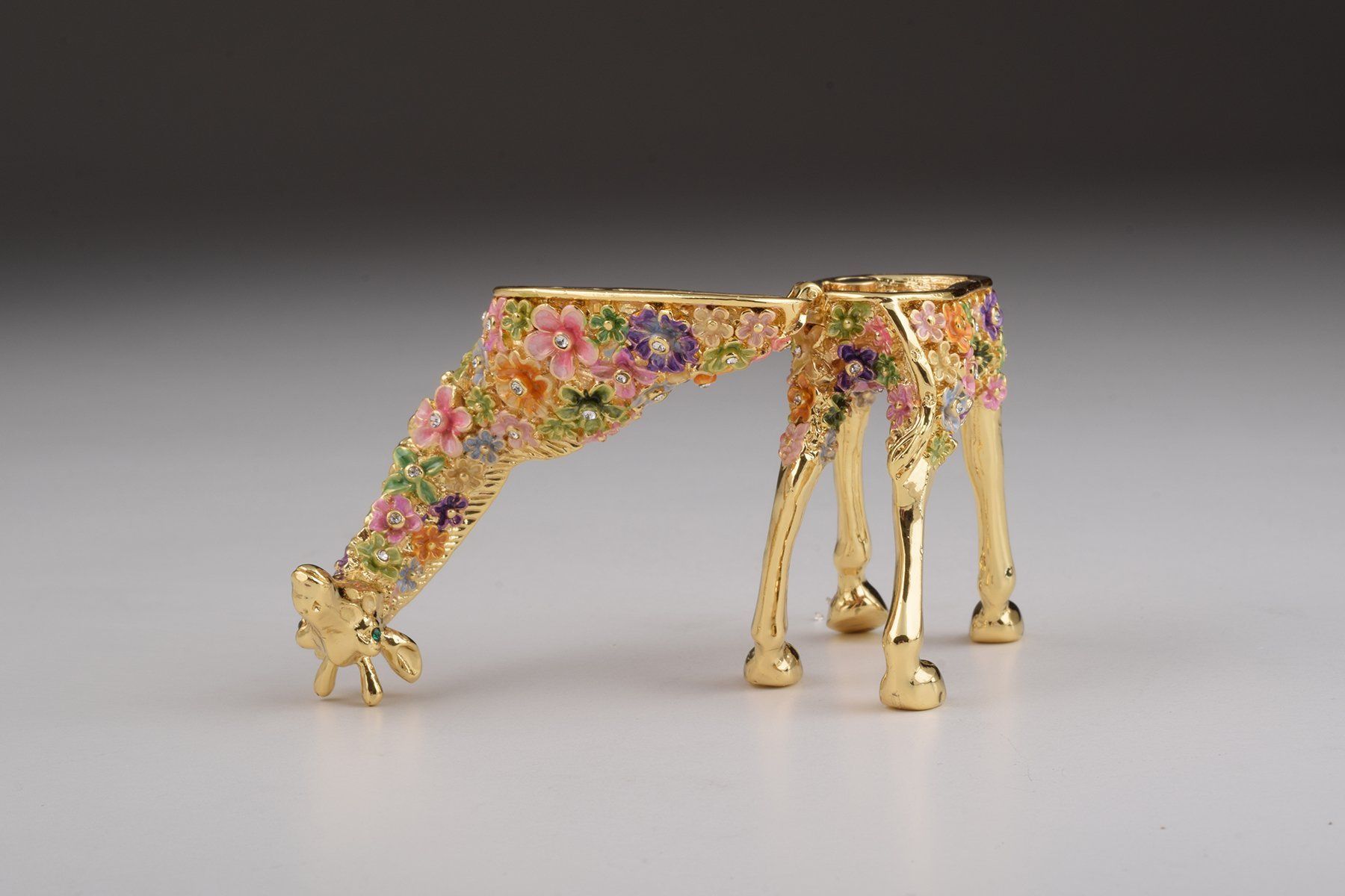 Keren Kopal Gold Giraffe with Colorful Flowers Trinket Box