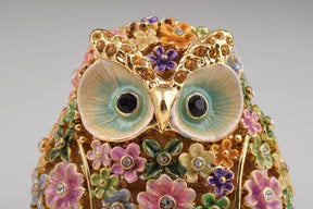 Keren Kopal Gold Owl with Colorful Flowers Trinket Box