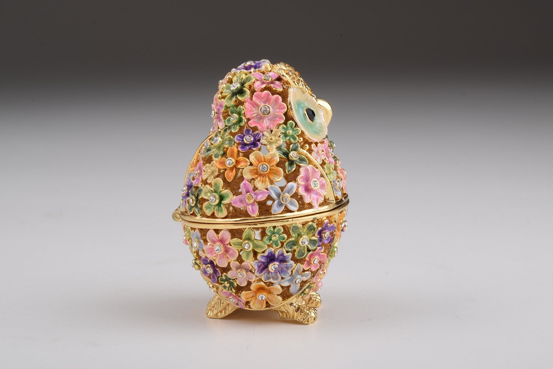 Keren Kopal Gold Owl with Colorful Flowers Trinket Box