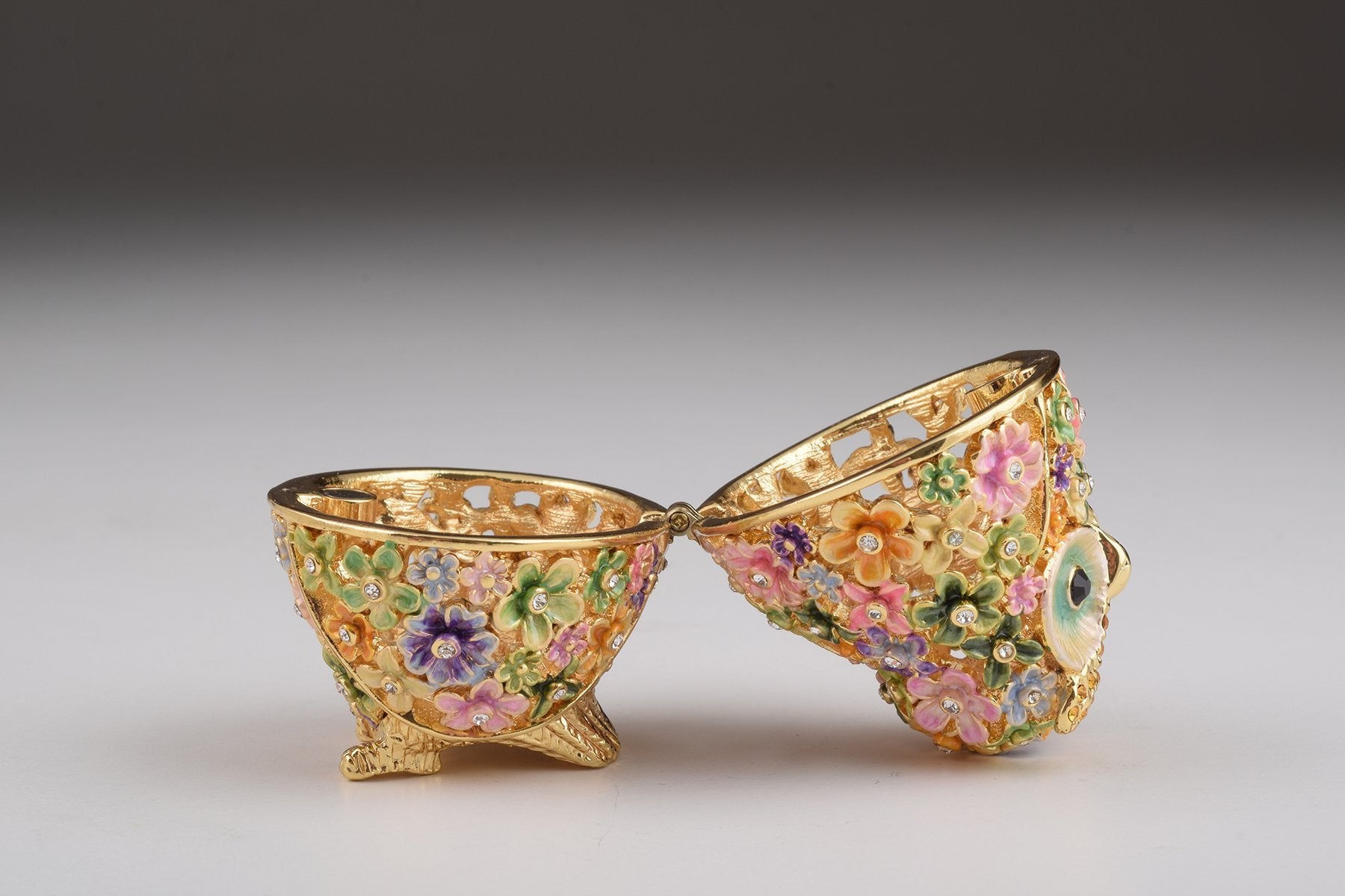 Keren Kopal Gold Owl with Colorful Flowers Trinket Box