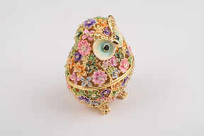 Keren Kopal Gold Owl with Colorful Flowers Trinket Box