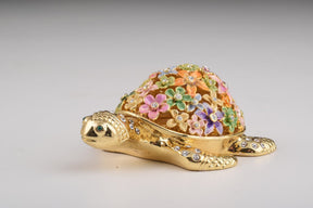 Keren Kopal Gold Turtle with Colorful Flowers Trinket Box