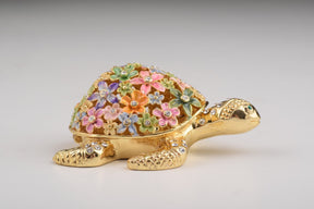 Keren Kopal Gold Turtle with Colorful Flowers Trinket Box