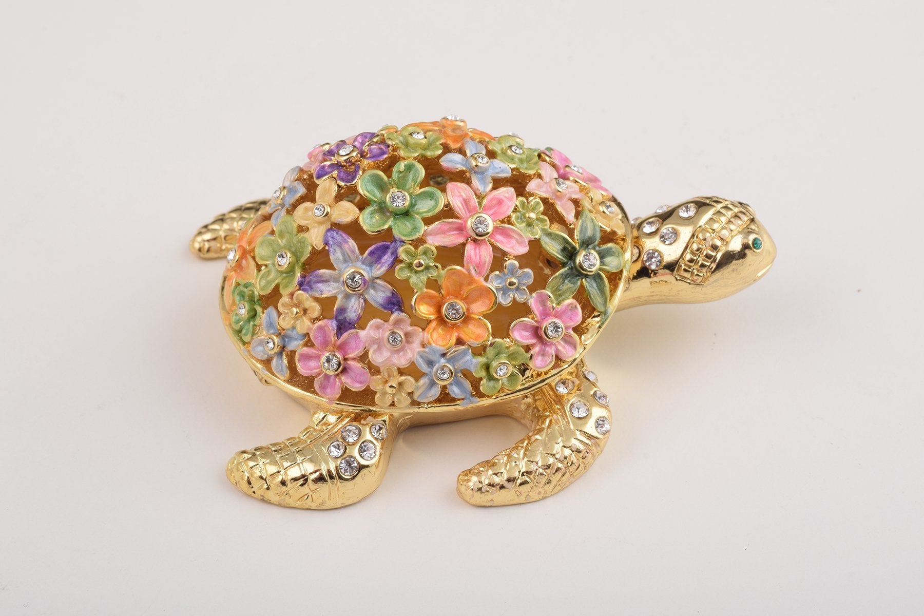 Keren Kopal Gold Turtle with Colorful Flowers Trinket Box