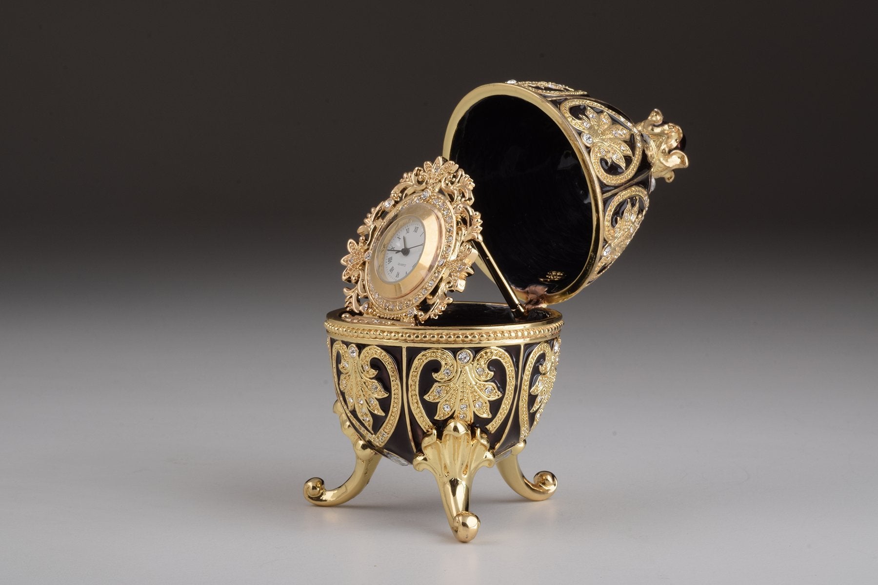 Keren Kopal Gold & Black Faberge Egg with Clock  124.00