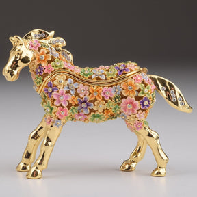 Keren Kopal Gold with Colorful Flowers Horse Trinket Box