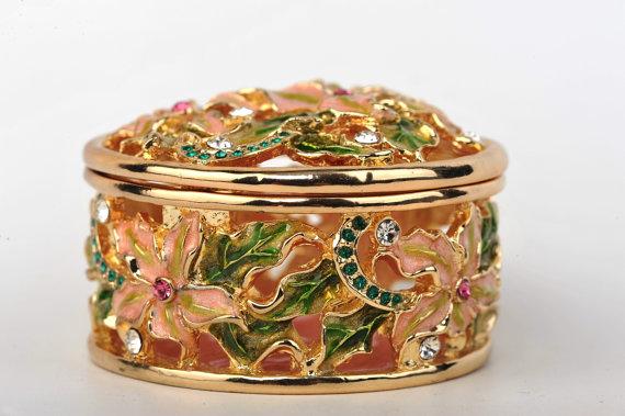 Keren Kopal Green & Pink Flowers Trinket Box  58.25