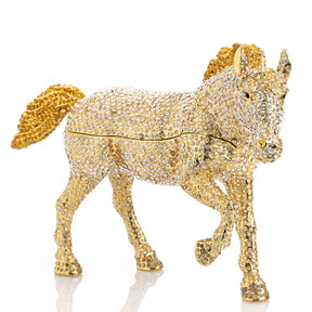 Large Golden Horse Decorated with White Crystals