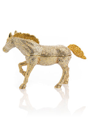 Large Golden Horse Decorated with White Crystals